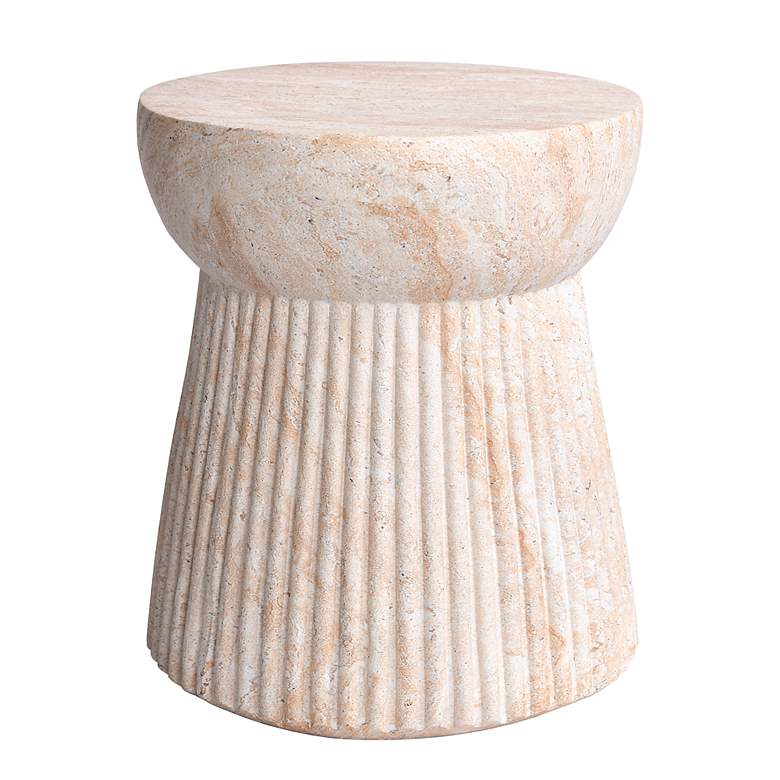 Image 3 Fluted Travertine Stone Finish Italian Design MgO Side Accent Table more views