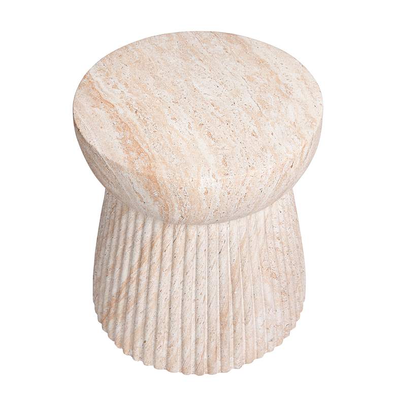 Image 4 Fluted Travertine Stone Finish Italian Design MgO Side Accent Table more views