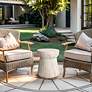 6_Fluted Travertine Stone Finish Italian Design MgO Side Accent Table more views