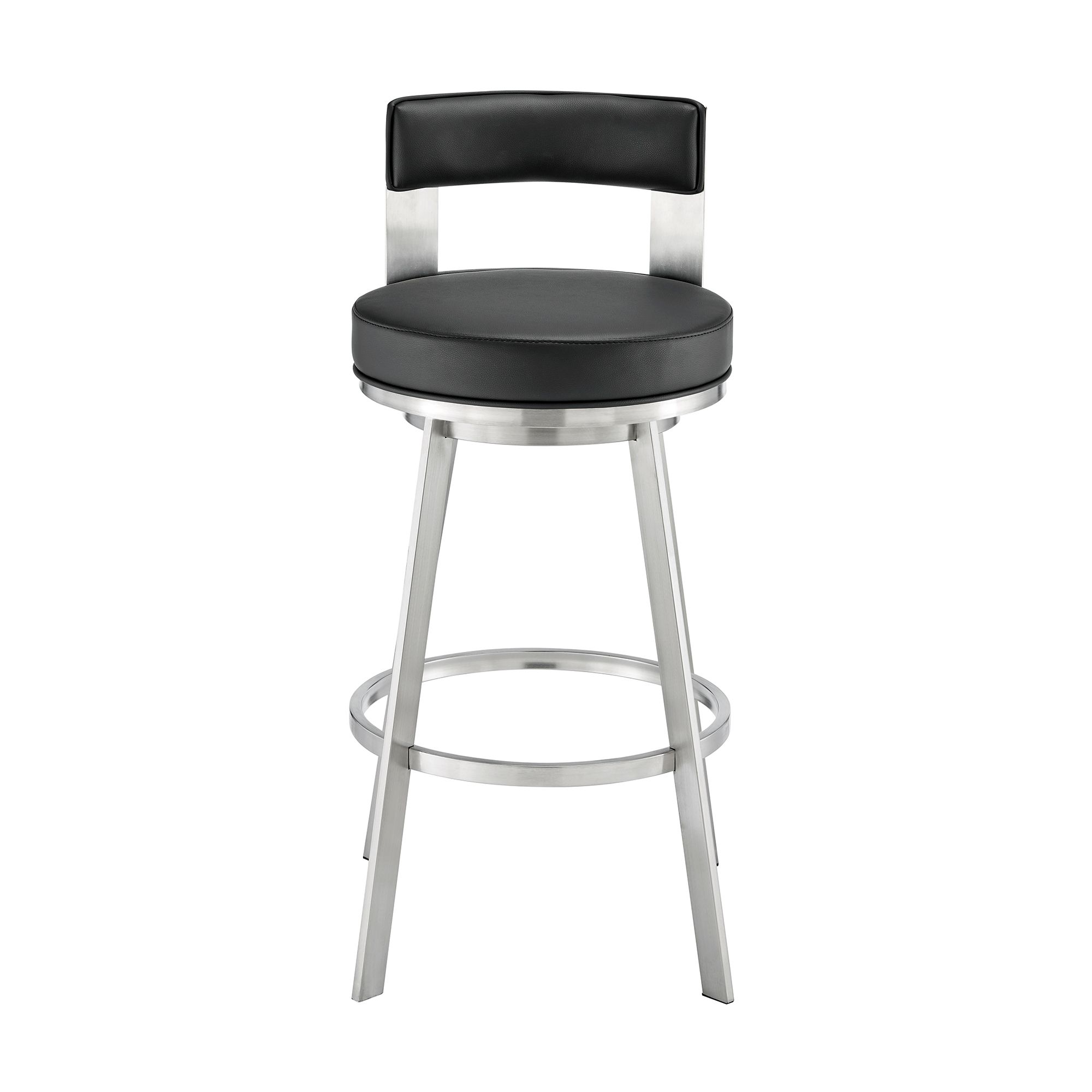 Image 3 Flynn 26 in. Swivel Barstool in Black Faux Leather, Stainless Steel more views