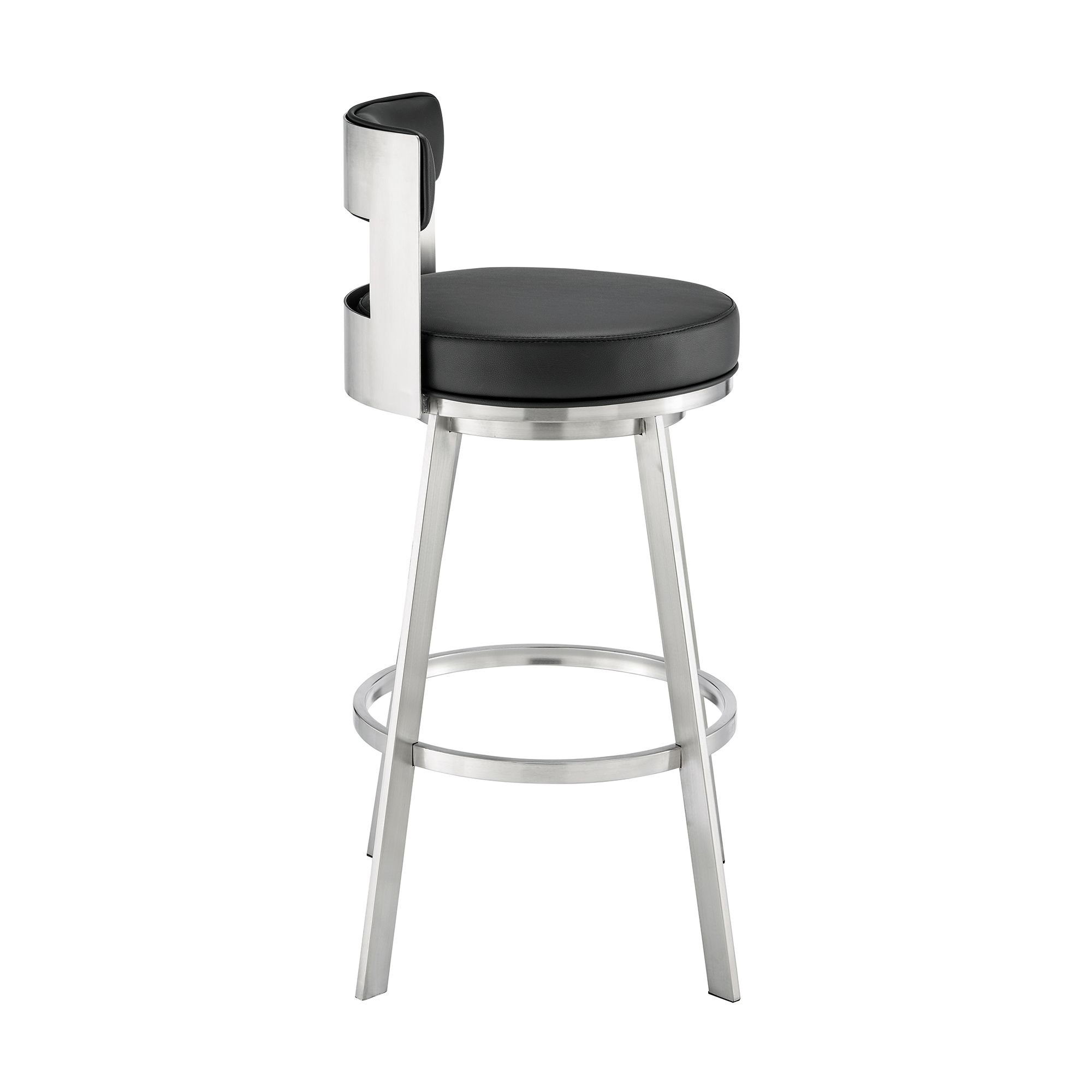 Image 4 Flynn 26 in. Swivel Barstool in Black Faux Leather, Stainless Steel more views