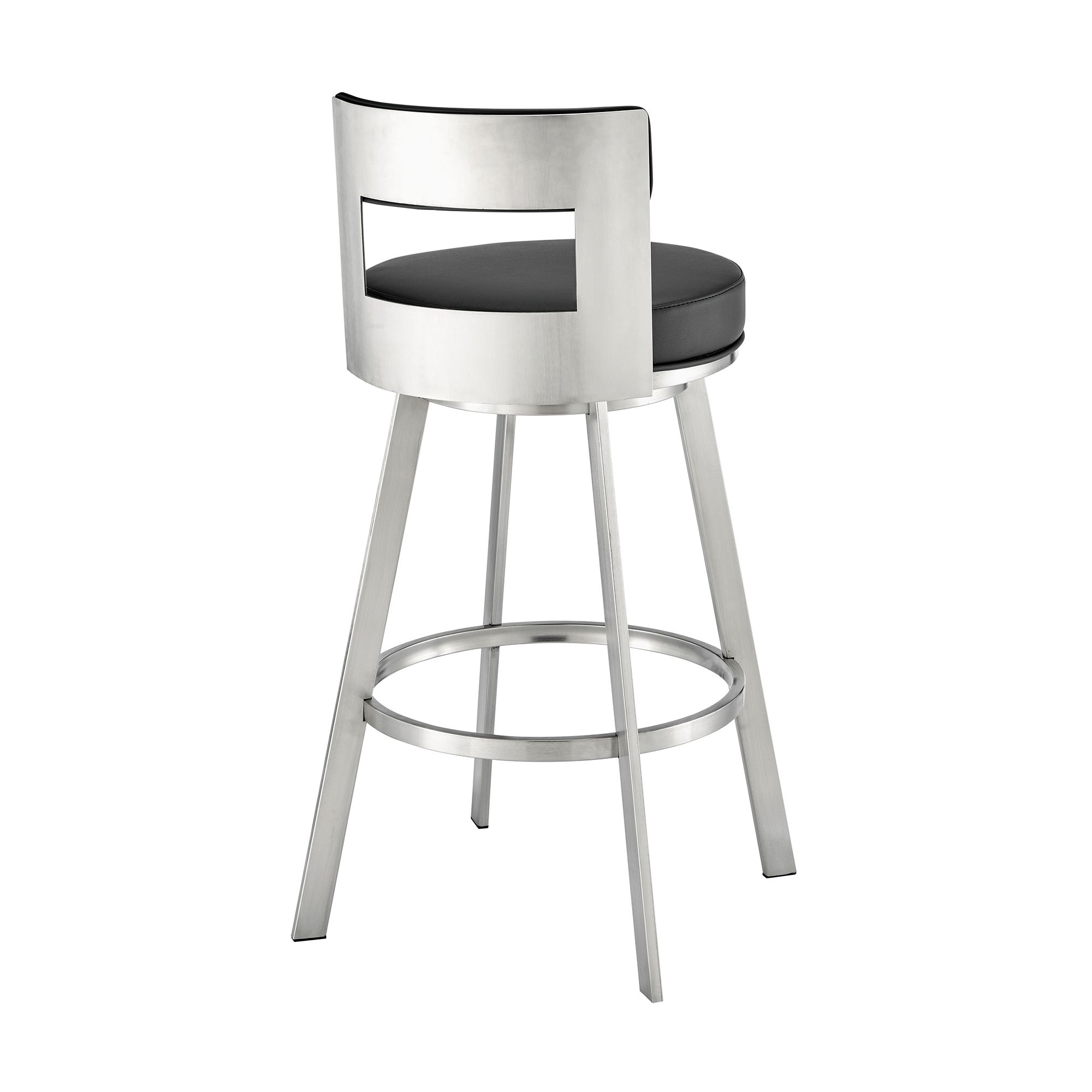 Image 5 Flynn 26 in. Swivel Barstool in Black Faux Leather, Stainless Steel more views