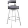 Flynn 26 in. Swivel Barstool in Gray Faux Leather, Silver Metal