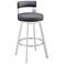 Flynn 26 in. Swivel Barstool in Gray Faux Leather, Silver Metal