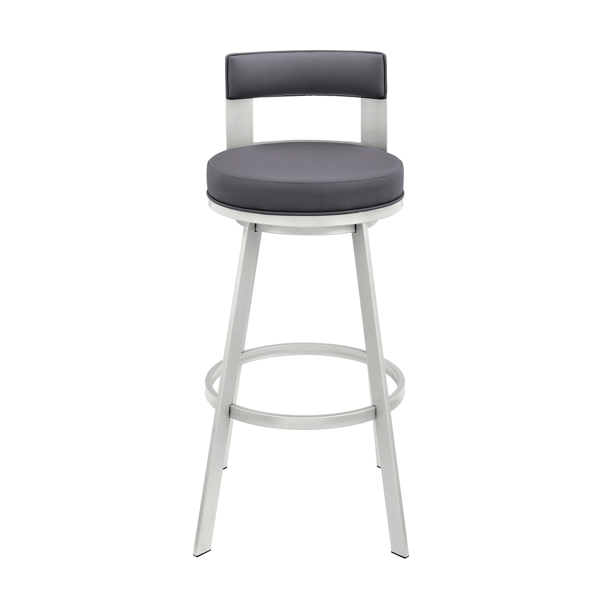 Image 3 Flynn 26 in. Swivel Barstool in Gray Faux Leather, Silver Metal more views