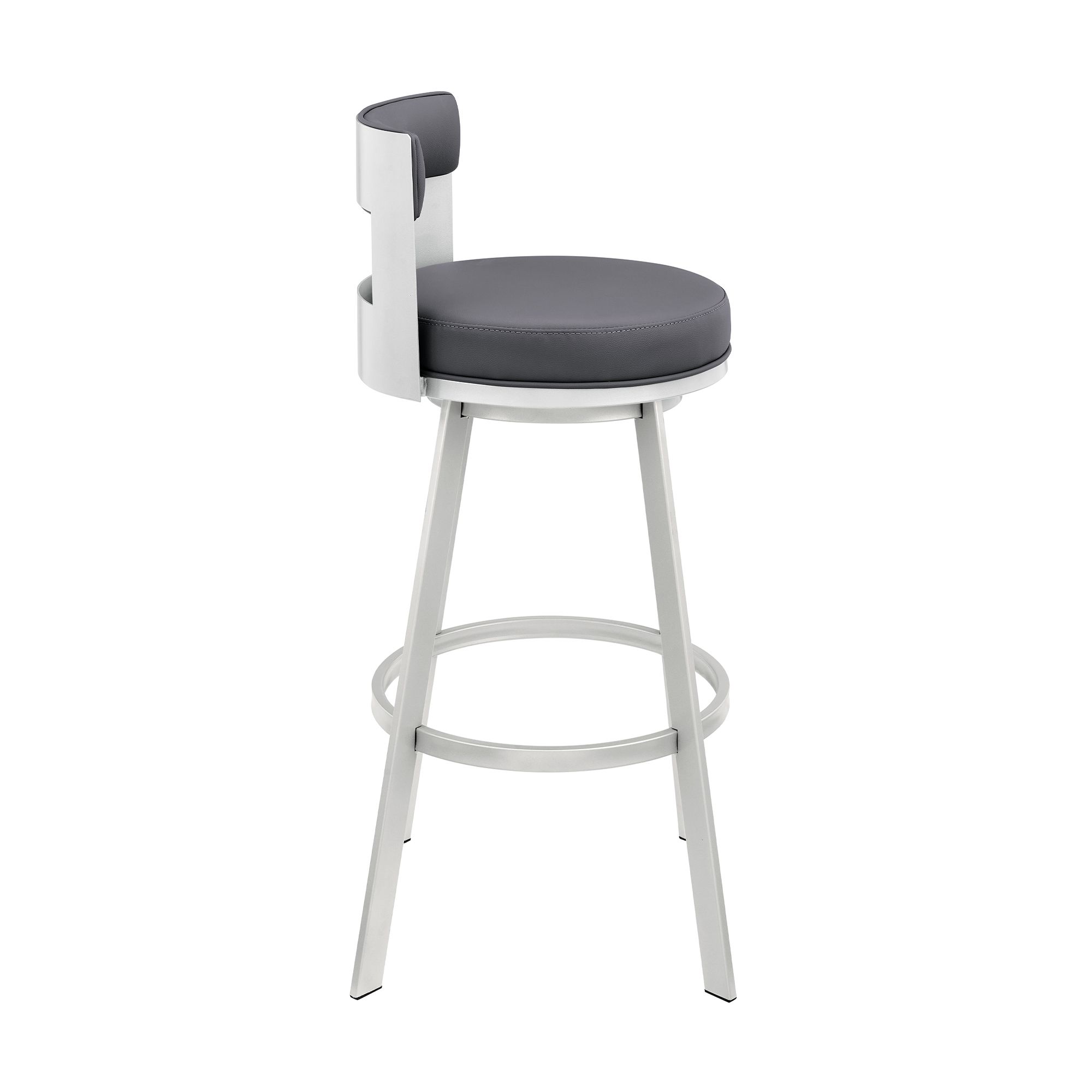 Image 4 Flynn 26 in. Swivel Barstool in Gray Faux Leather, Silver Metal more views