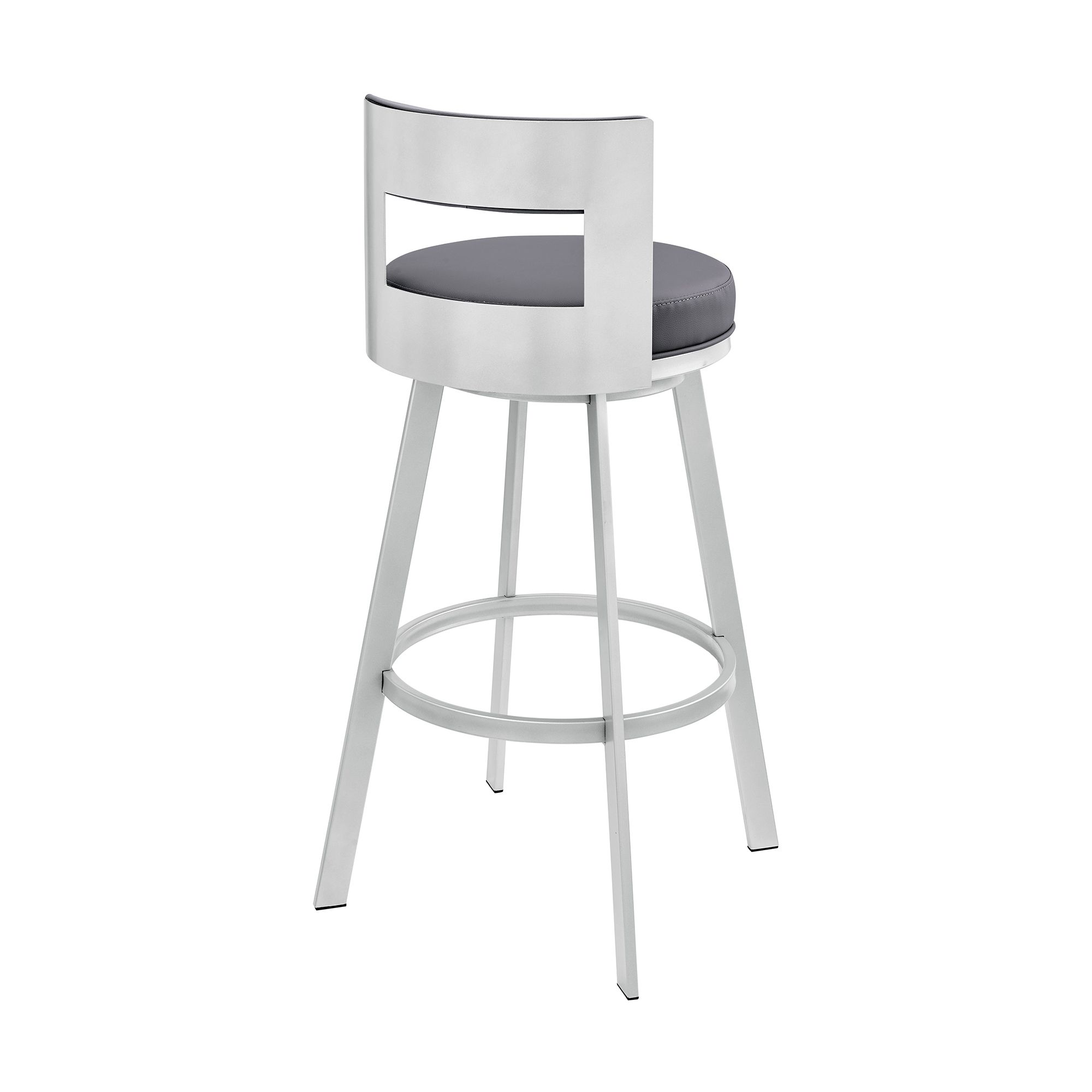 Image 5 Flynn 26 in. Swivel Barstool in Gray Faux Leather, Silver Metal more views