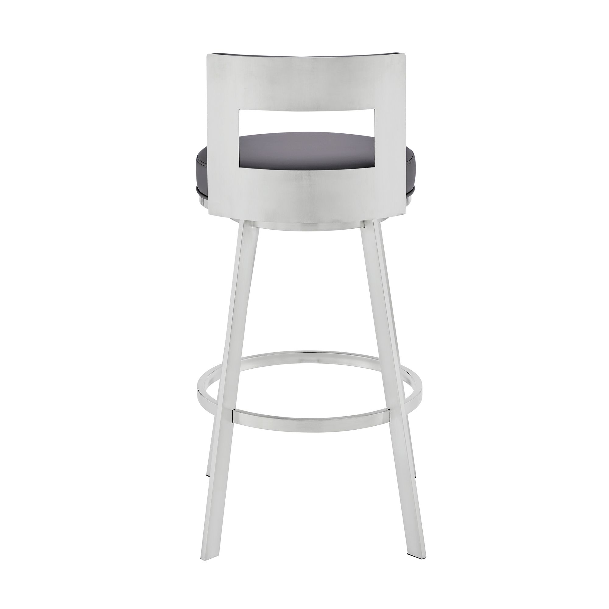 Image 6 Flynn 26 in. Swivel Barstool in Gray Faux Leather, Silver Metal more views