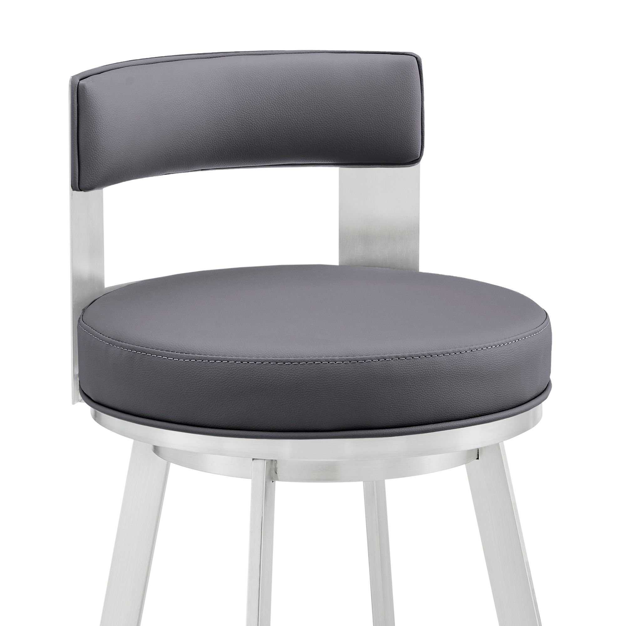 Image 7 Flynn 26 in. Swivel Barstool in Gray Faux Leather, Silver Metal more views