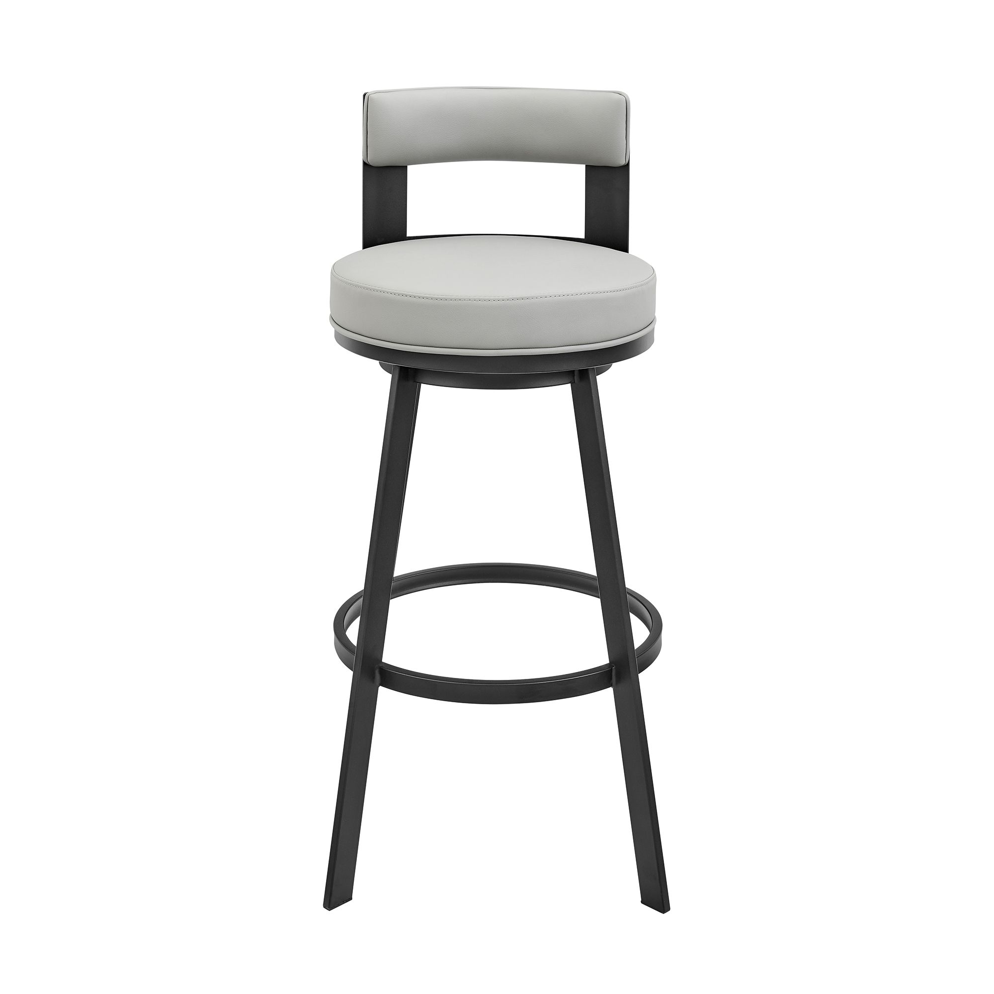 Image 3 Flynn 26 in. Swivel Barstool in Light Gray Faux Leather, Black Metal more views