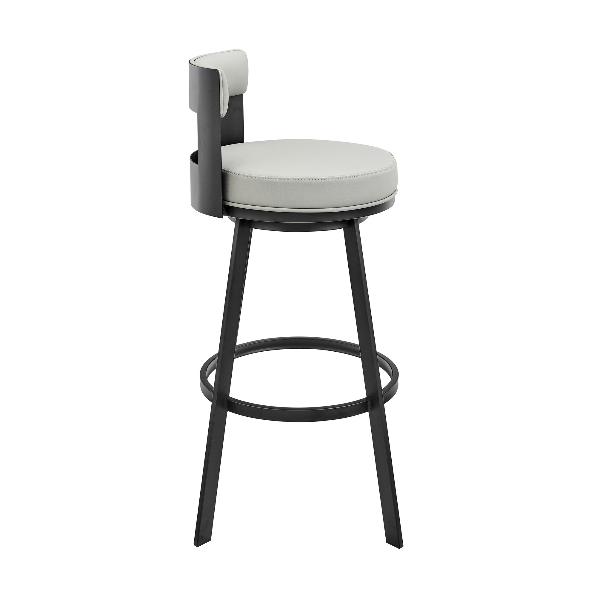 Image 4 Flynn 26 in. Swivel Barstool in Light Gray Faux Leather, Black Metal more views