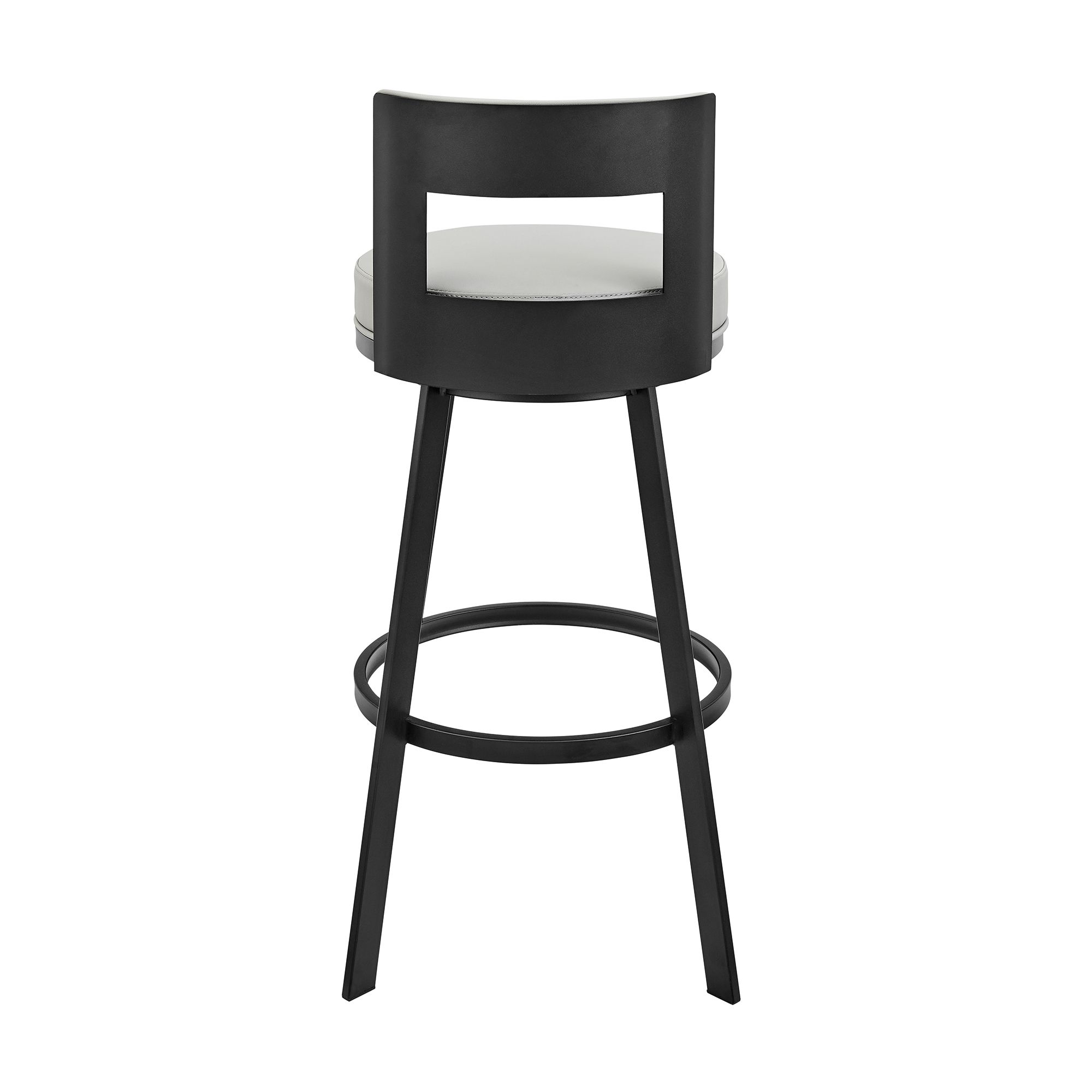 Image 6 Flynn 26 in. Swivel Barstool in Light Gray Faux Leather, Black Metal more views