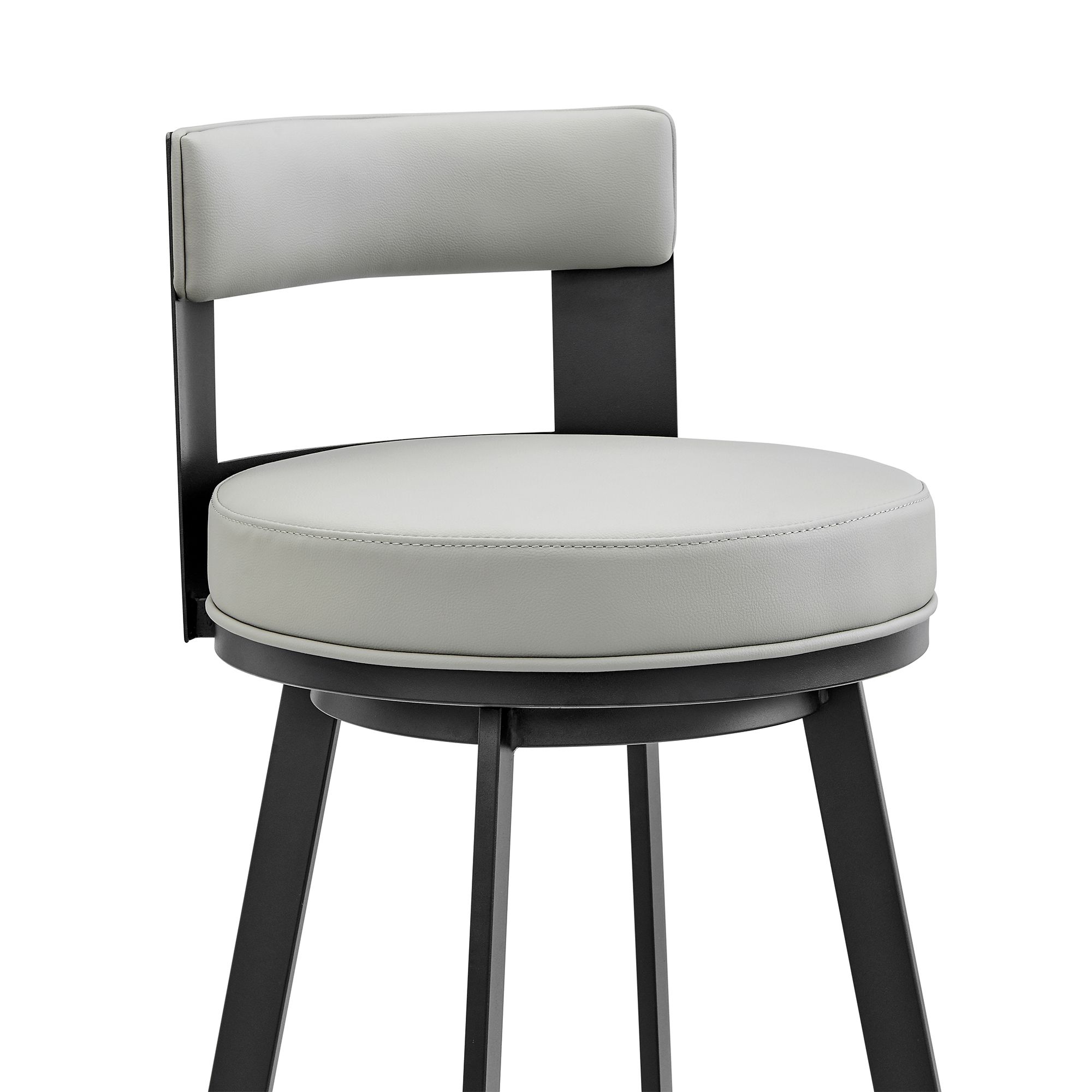 Image 7 Flynn 26 in. Swivel Barstool in Light Gray Faux Leather, Black Metal more views