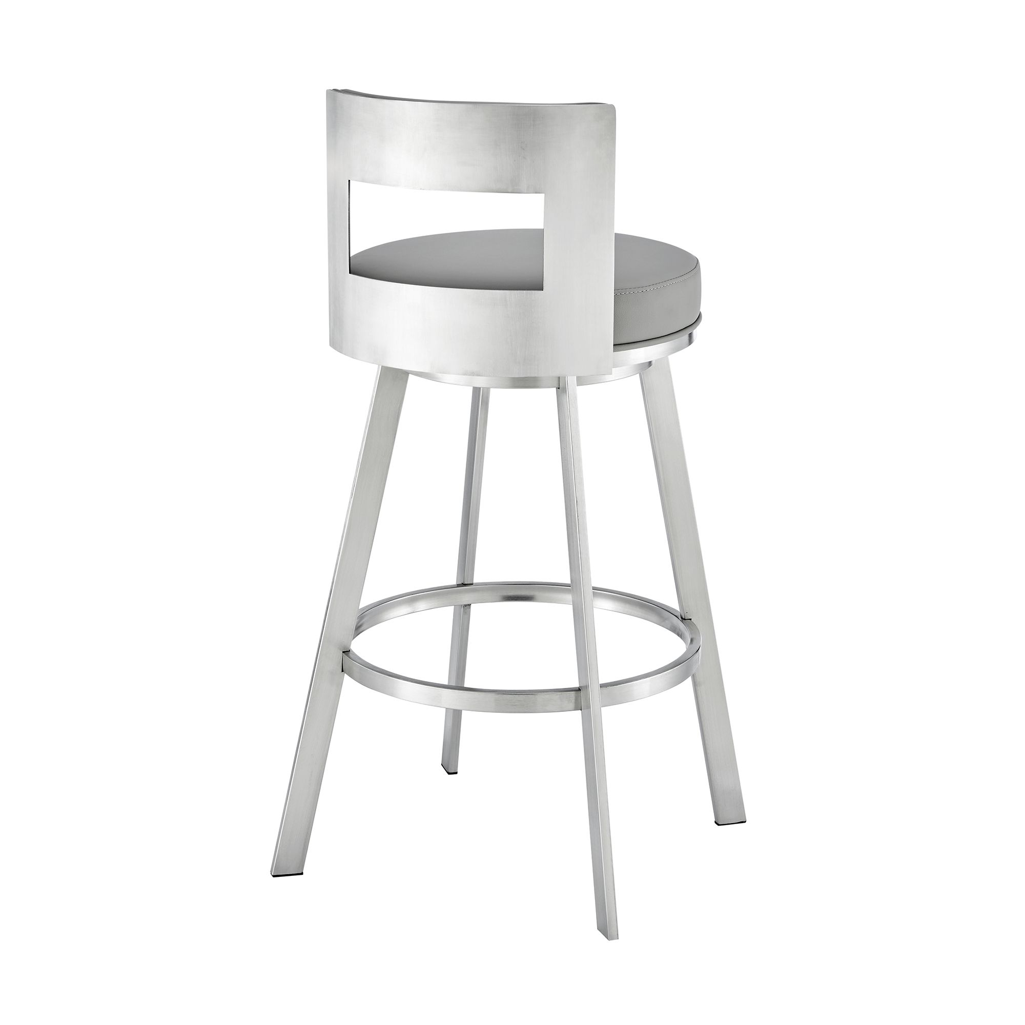 Image 5 Flynn 26 in. Swivel Barstool in Light Gray Faux Leather, Stainless Steel more views