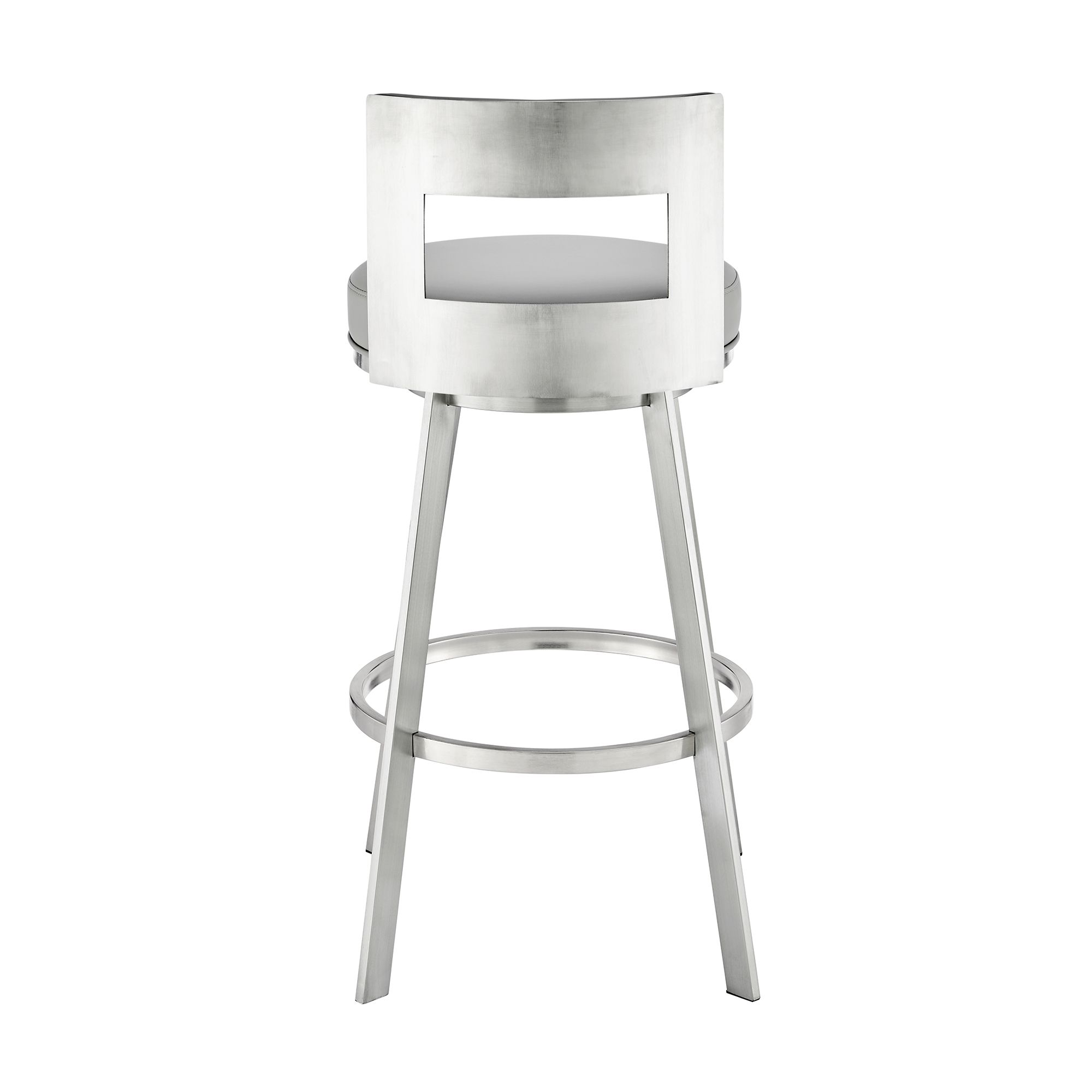 Image 6 Flynn 26 in. Swivel Barstool in Light Gray Faux Leather, Stainless Steel more views