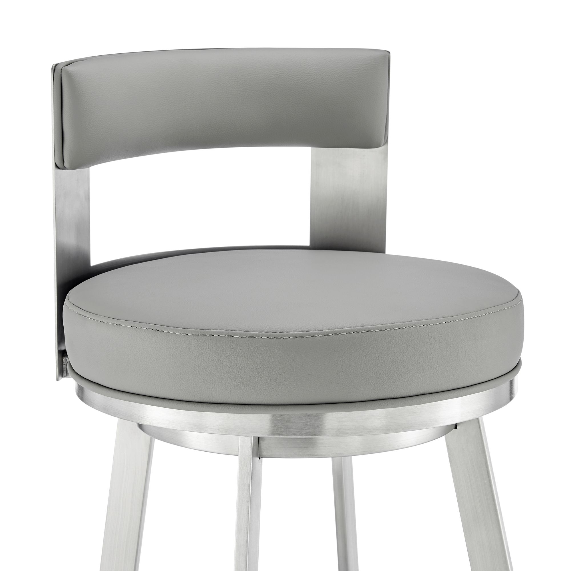 Image 7 Flynn 26 in. Swivel Barstool in Light Gray Faux Leather, Stainless Steel more views