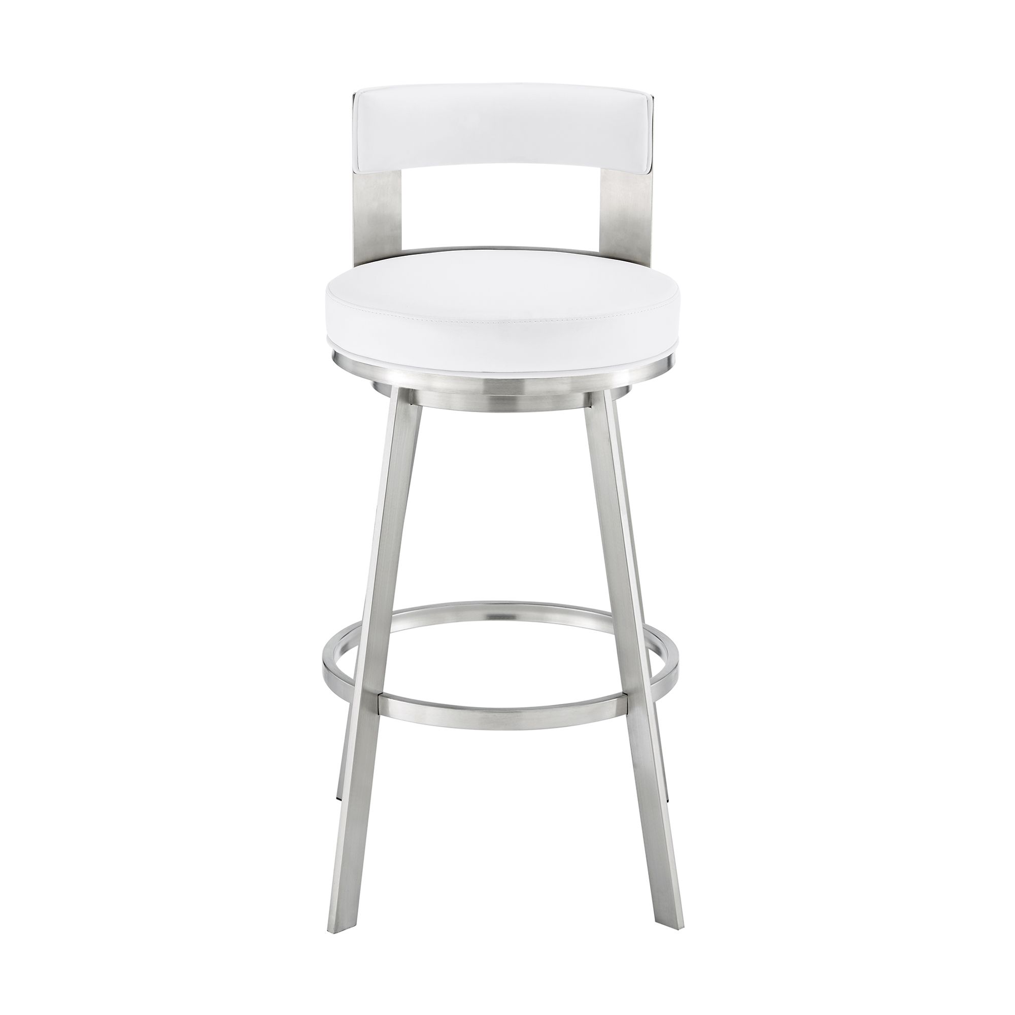 Image 3 Flynn 26 in. Swivel Barstool in White Faux Leather, Stainless Steel more views