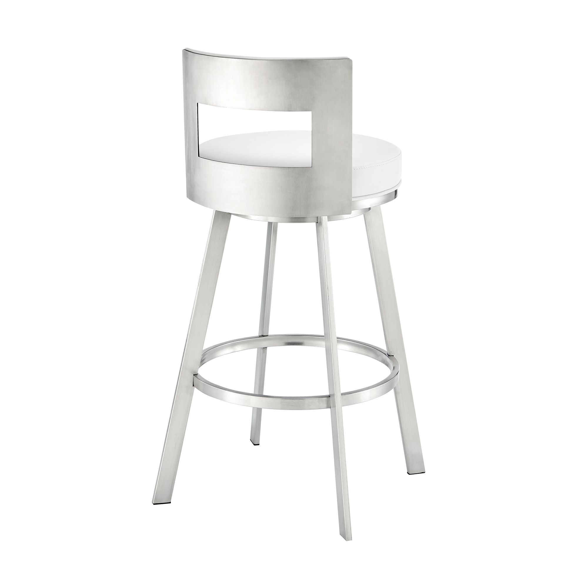 Image 5 Flynn 26 in. Swivel Barstool in White Faux Leather, Stainless Steel more views
