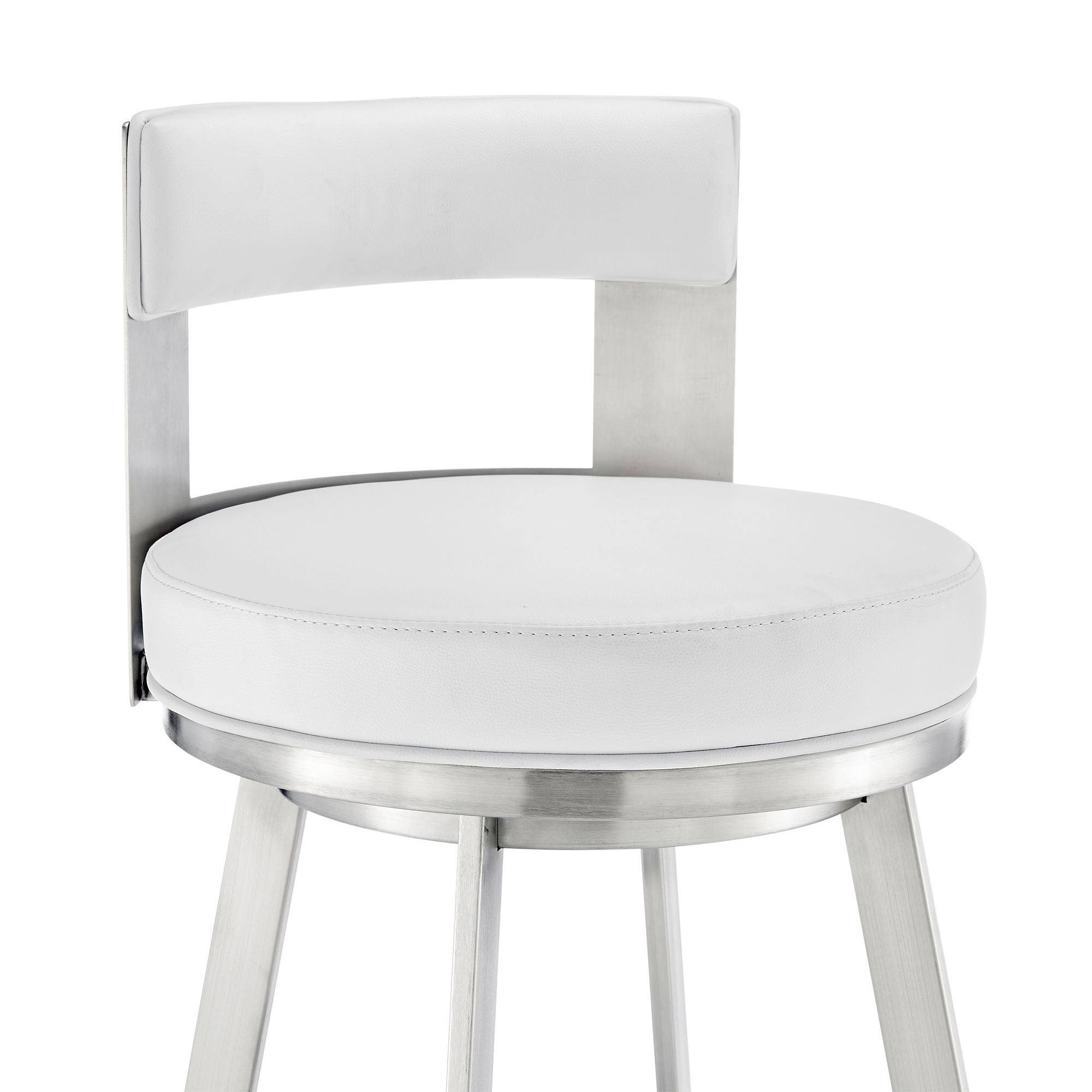 Image 7 Flynn 26 in. Swivel Barstool in White Faux Leather, Stainless Steel more views