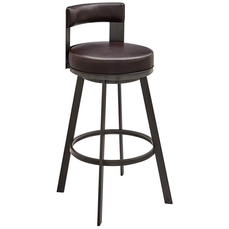 Image 1 Flynn 30 in. Swivel Barstool in Brown Faux Leather, Brown Metal