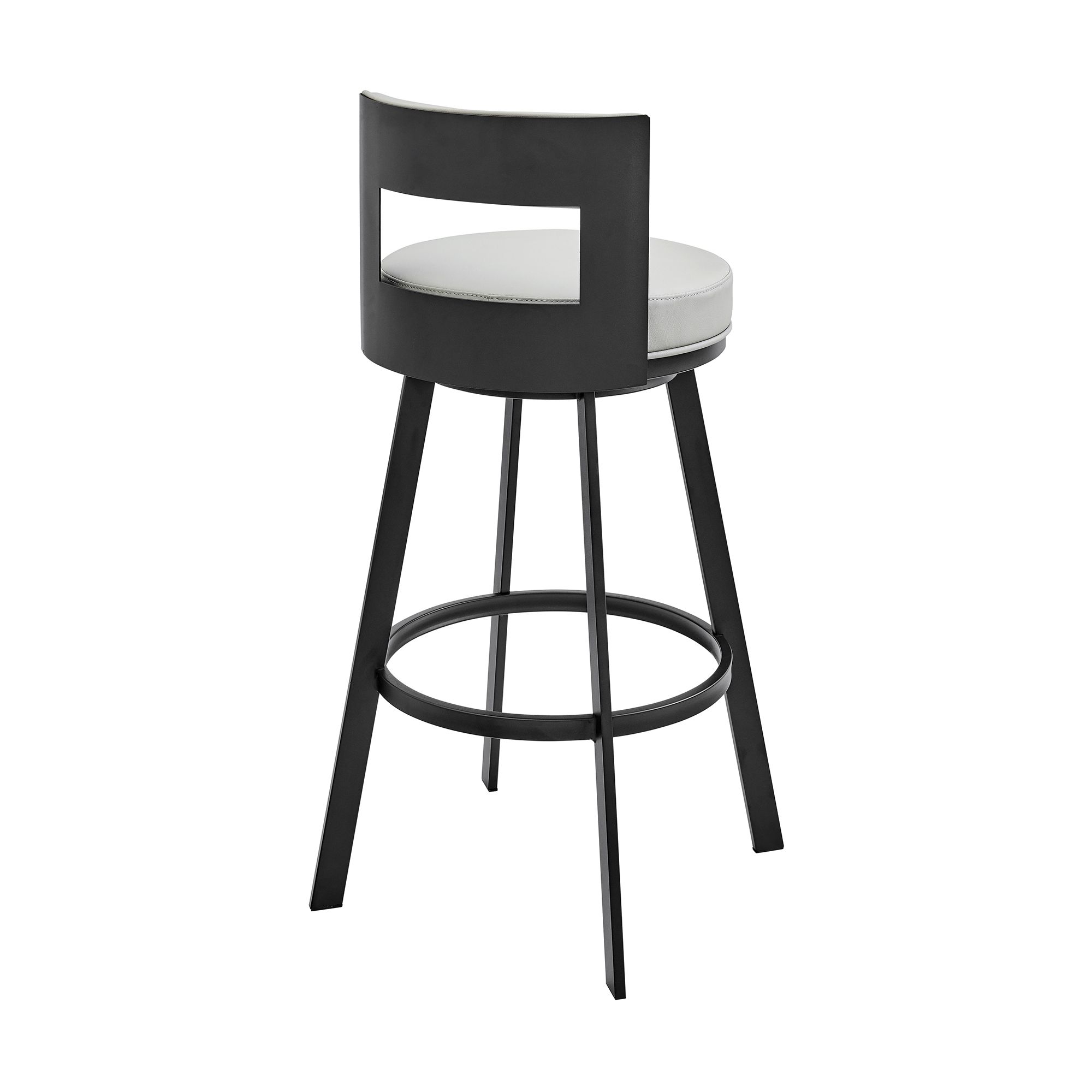 Image 5 Flynn 30 in. Swivel Barstool in Light Gray Faux Leather, Black Metal more views