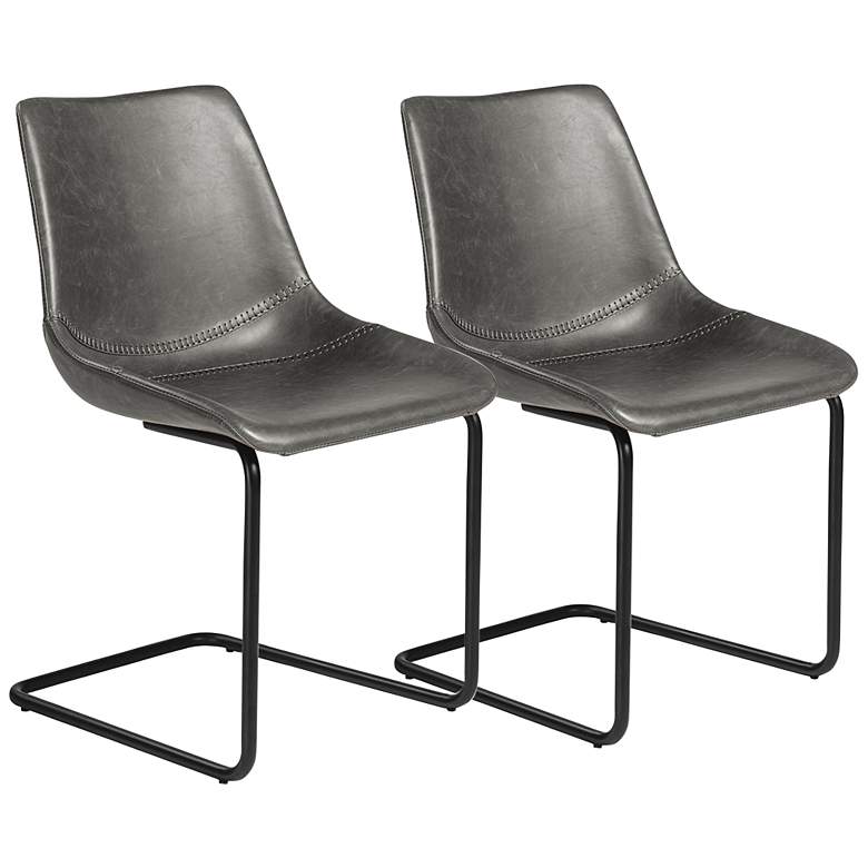 Image 1 Flynn Dark Gray Leatherette Side Chairs Set of 2