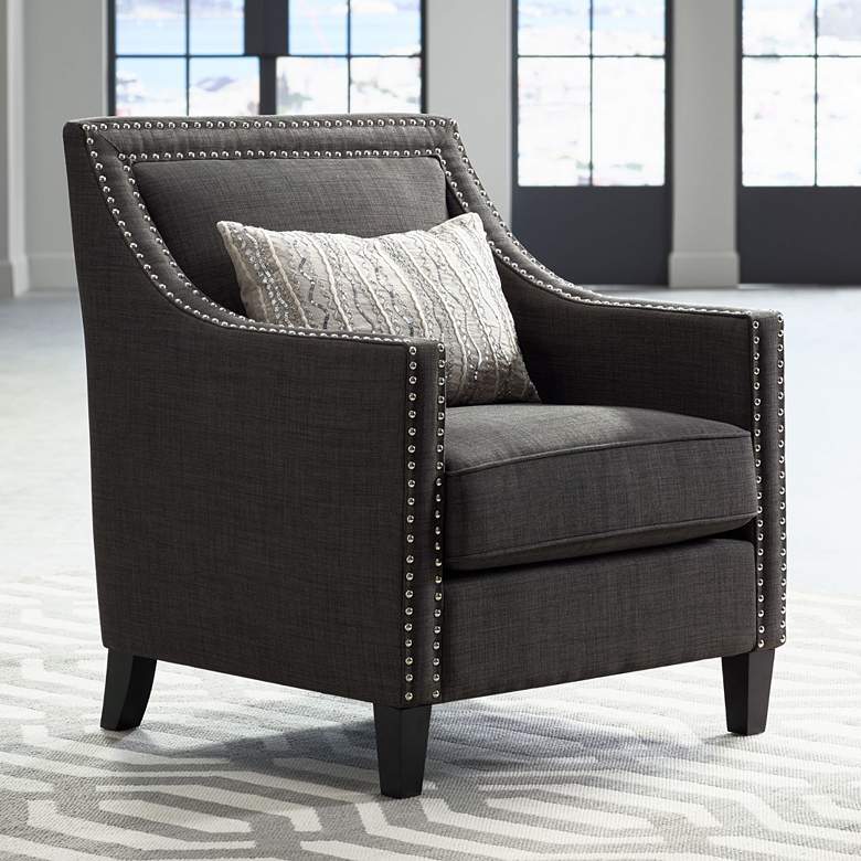 Image 1 Flynn Heirloom Charcoal and Nailhead Trim Upholstered Armchair