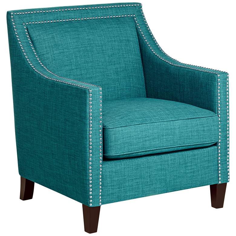 Image 2 Flynn Teal and Nailhead Trim Upholstered Armchair