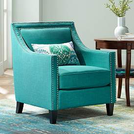 Image1 of Flynn Teal and Nailhead Trim Upholstered Armchair