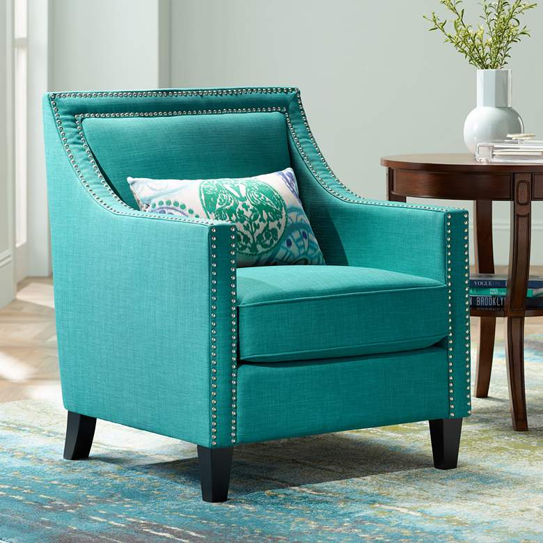 Image 1 Flynn Teal and Nailhead Trim Upholstered Armchair