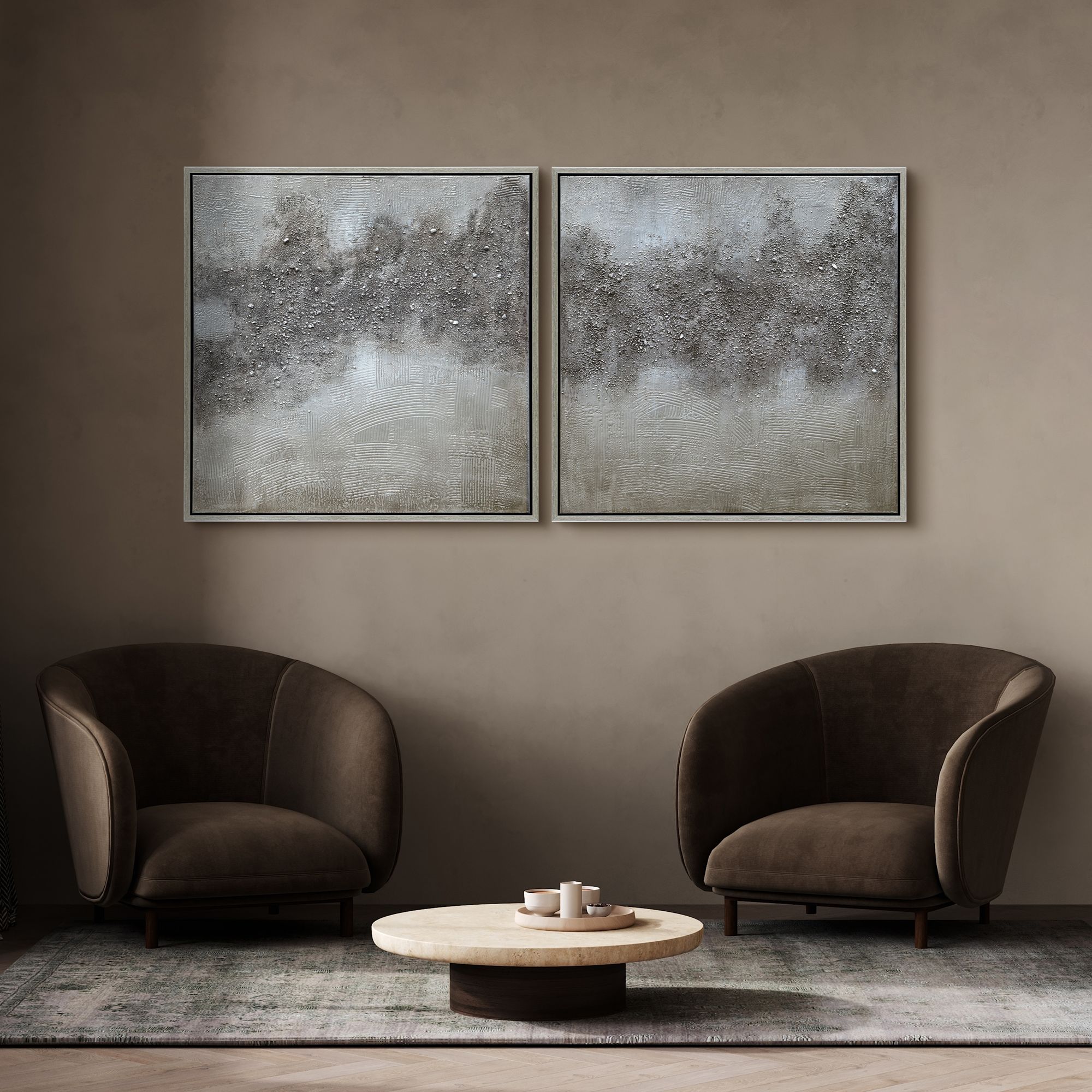 Fog 72" Wide Metallic 2-Piece Framed Canvas Wall Art Set in scene
