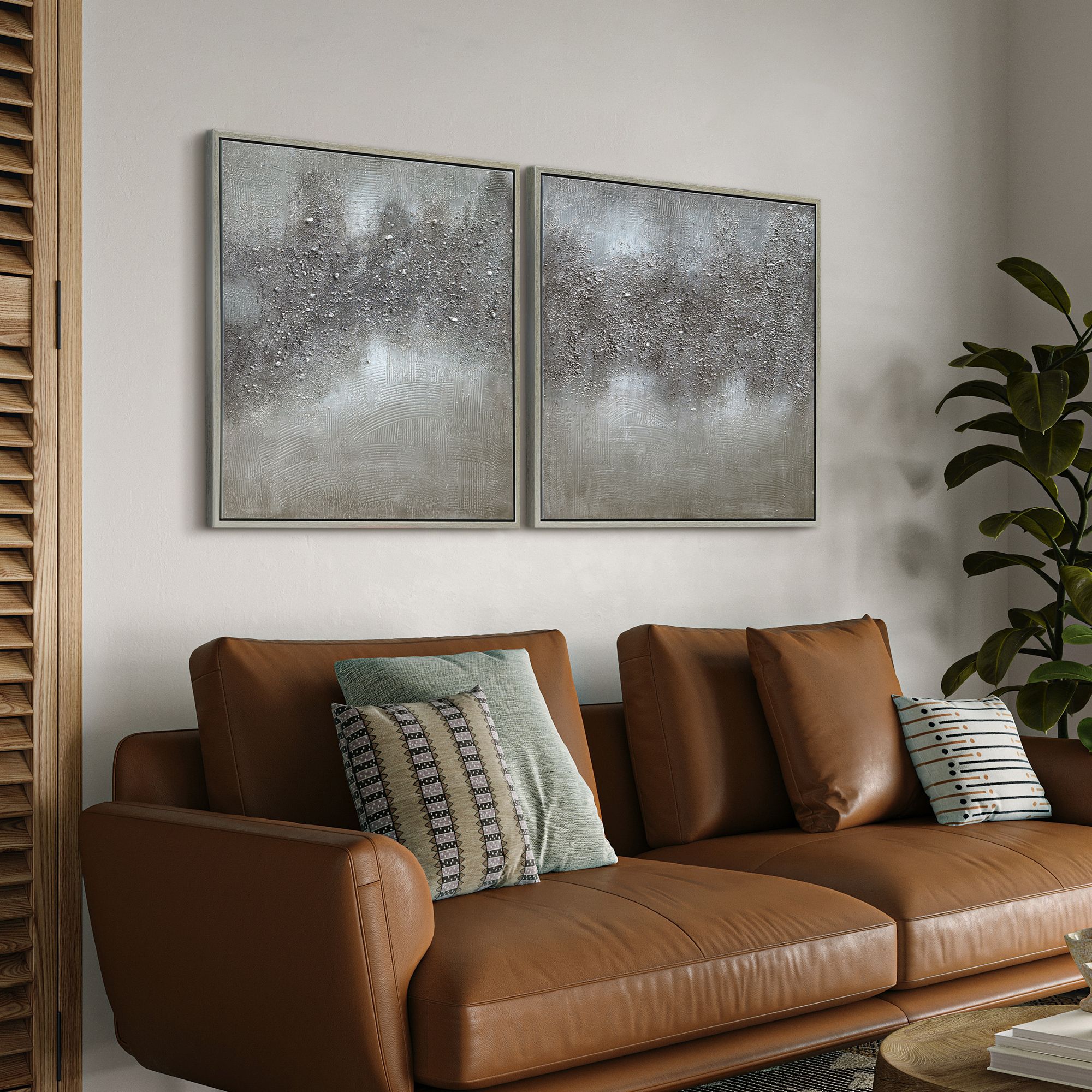 Fog 72" Wide Metallic 2-Piece Framed Canvas Wall Art Set in scene