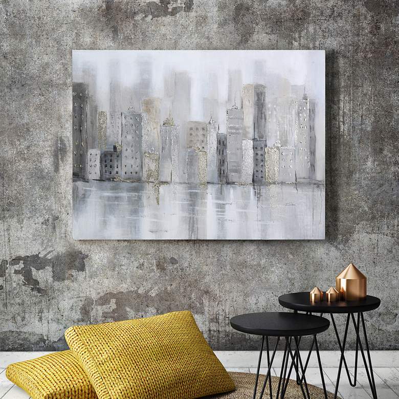 Image 2 Foggy City 40" Wide Textured Metallic Canvas Wall Art