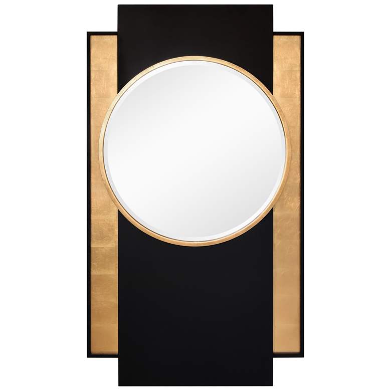 Image 1 Foiled & Brushed Iron Framed Beveled Round Wall Mirror,37"x65"