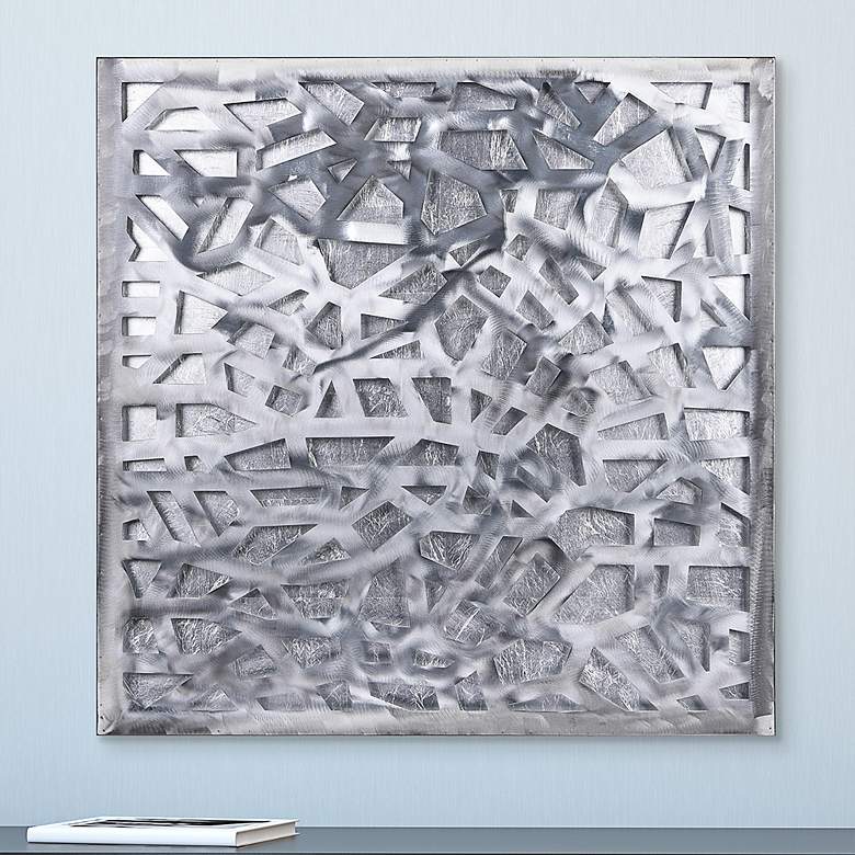 Image 1 Foiled Silver Leaf 32 inch Square 3D Metal Wall Art