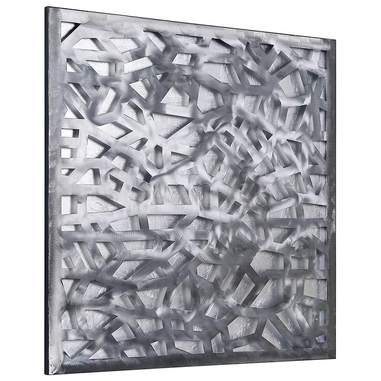 Image 4 Foiled Silver Leaf 32 inch Square 3D Metal Wall Art more views