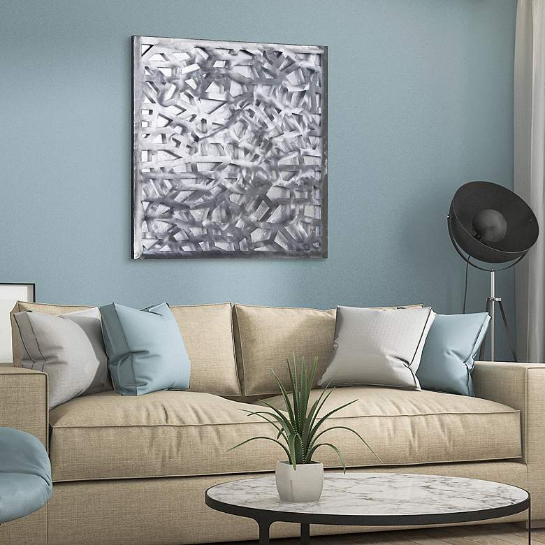 Image 5 Foiled Silver Leaf 32" Square 3D Metal Wall Art more views