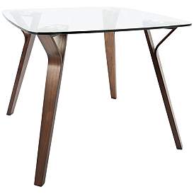 Image2 of Folia 38 1/2" Wide Clear Glass and Walnut Wood Dining Table