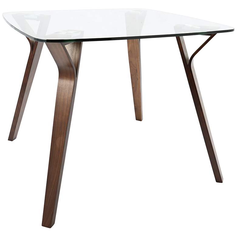 Image 2 Folia 38 1/2 inch Wide Clear Glass and Walnut Wood Dining Table