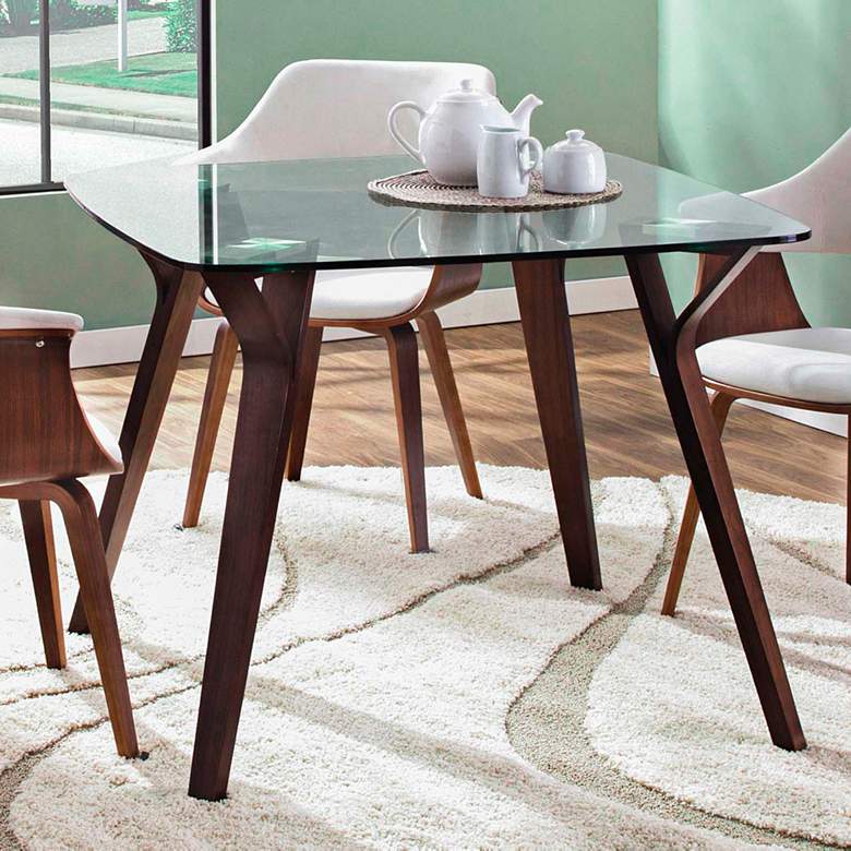 Folia 38 1/2&quot; Wide Clear Glass and Walnut Wood Dining Table