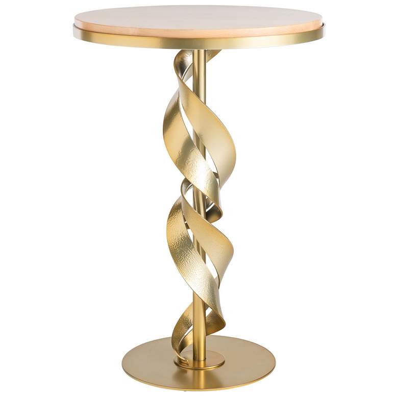 Image 1 Folio 18.4" Wide Natural Maple Wood Top Modern Brass Accent Table