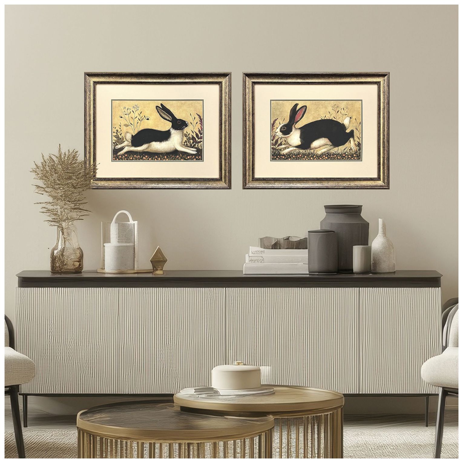 Image 5 Folk Art Rabbit 28"W x 22"H Framed Art - Set of 2 more views