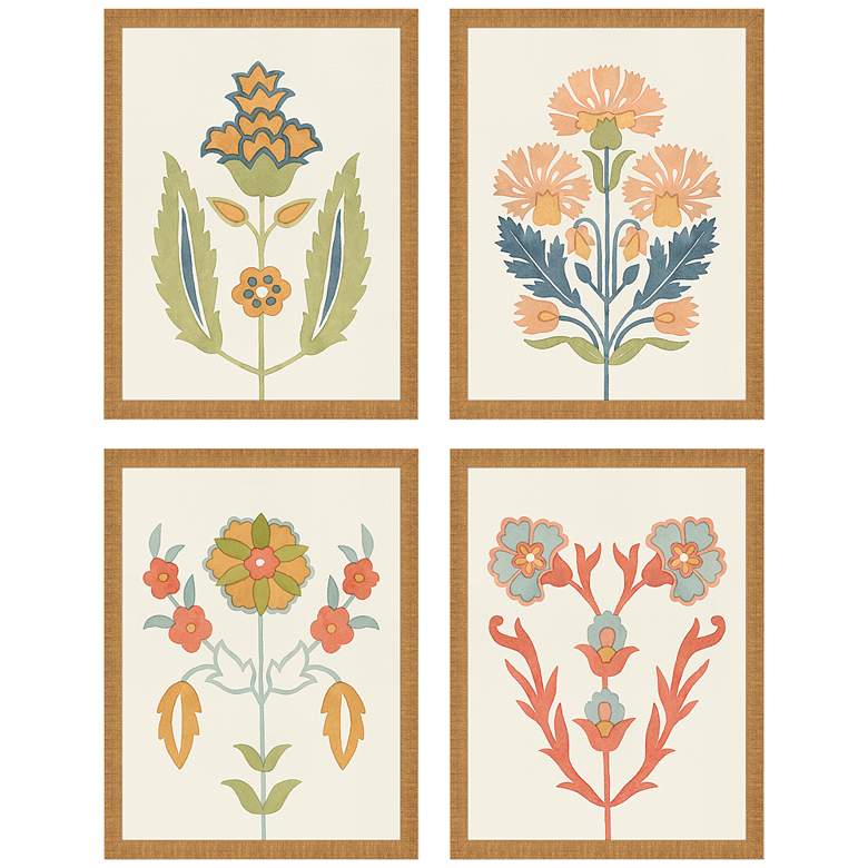 Image 2 Folk Flourish 26" High 4-Piece Giclee Framed Wall Art Set