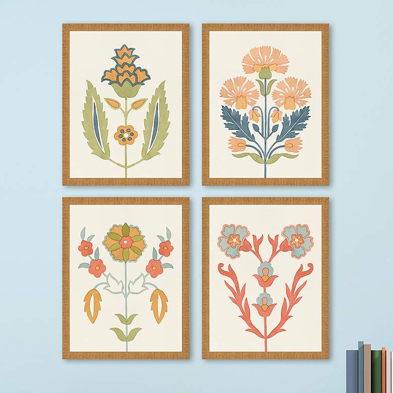 Image 1 Folk Flourish 26" High 4-Piece Giclee Framed Wall Art Set