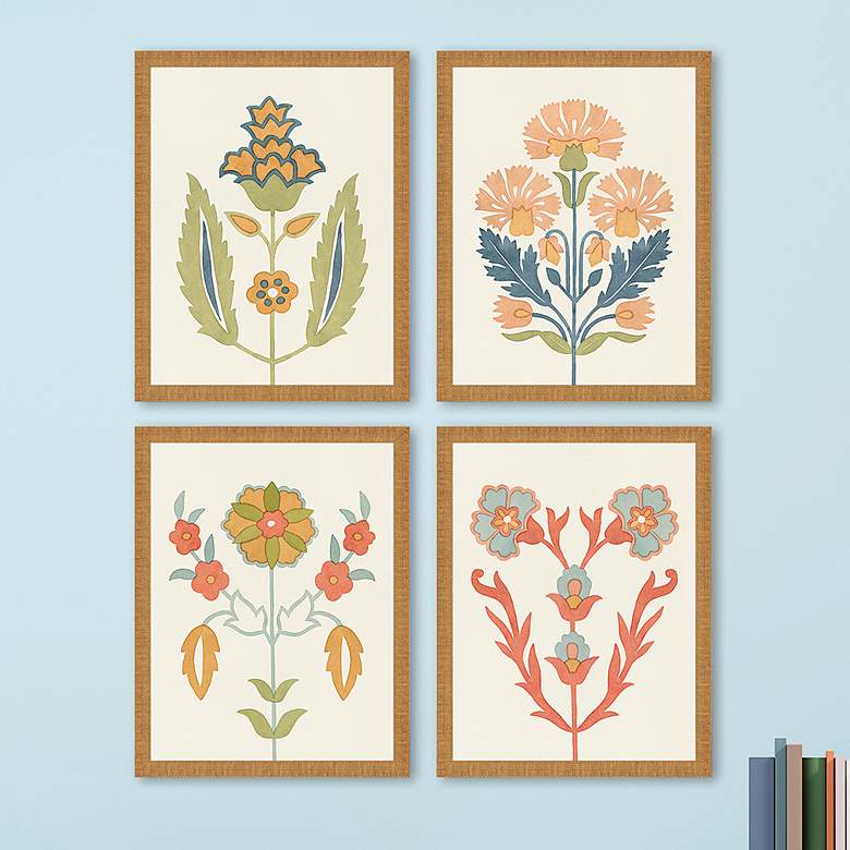 Image 1 Folk Flourish 26 inch High 4-Piece Giclee Framed Wall Art Set