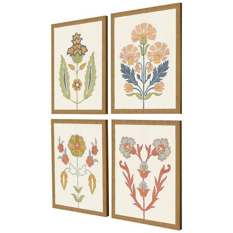 Image 4 Folk Flourish 26" High 4-Piece Giclee Framed Wall Art Set more views
