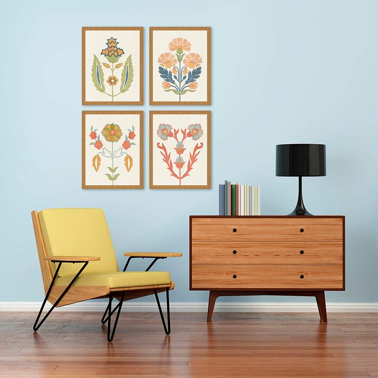 Image 5 Folk Flourish 26" High 4-Piece Giclee Framed Wall Art Set more views