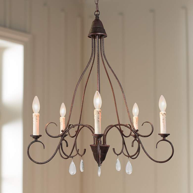 Image 1 Folla 26" Wide Rustic Iron 5-Light Candle Chandelier