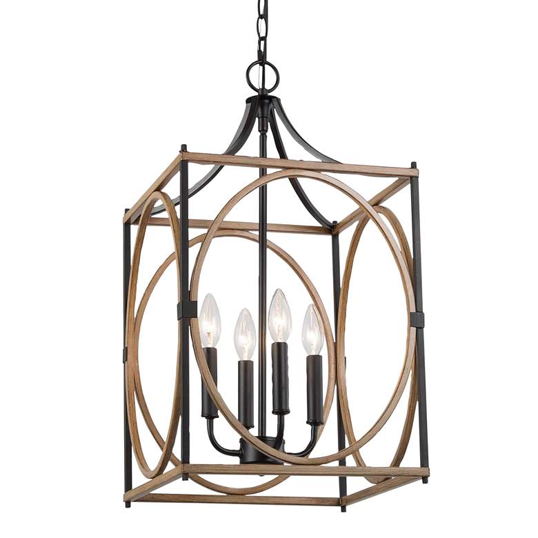 Image 1 Follio 12 1/2"W Faux Wood Black 4-Light Lantern Chandelier