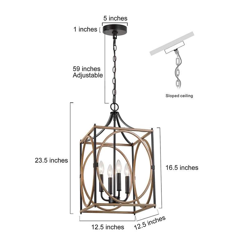 Image 6 Follio 12 1/2"W Faux Wood Black 4-Light Lantern Chandelier more views